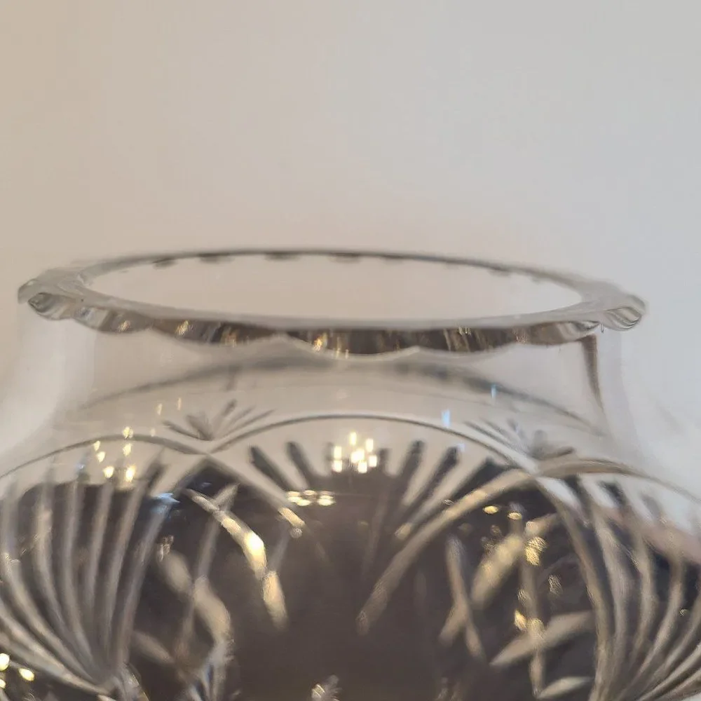 Rovelli Heavy Lead Cut Crystal Rose Potpourri Candy Bowl Vase Vintage Poland